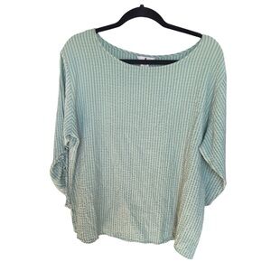 Woolrich Green Lichen Textured‎ 3/4 Sleeve Boatneck Blouse Top XL